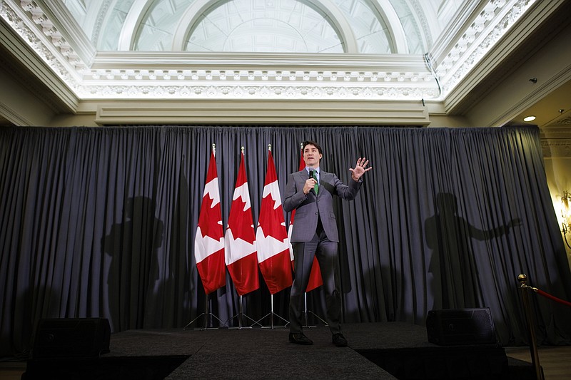 Photo/Cole Burston/The Canadian Press via The AP / Prime Minister Justin Trudeau speaks during a fundraising event in Toronto on Friday, March 15, 2024.
