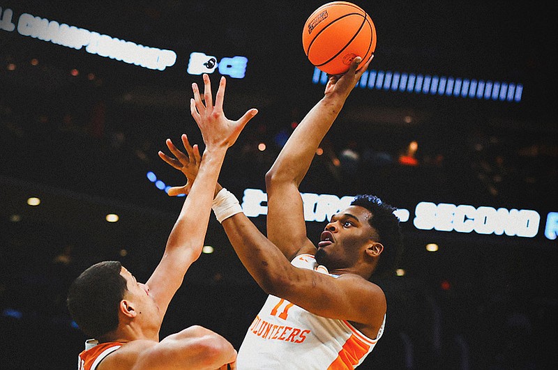 Tennessee Athletics photo / Tennessee sophomore forward Tobe Awaka goes up for a shot during the first half of Saturday night's 62-58 triumph over Texas in the second round of the NCAA tournament in Charlotte, N.C.