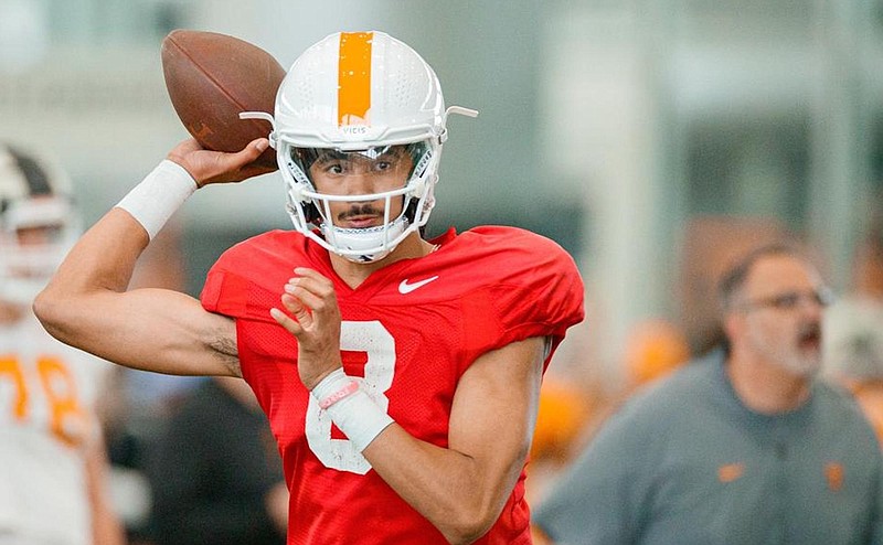 Tennessee Athletics photo / Tennessee sophomore quarterback Nico Iamaleava is competing this spring at 215 pounds after arriving at Knoxville in December 2022 at 190 pounds.