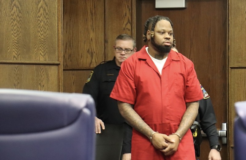 Staff photo by Sofia Saric / Taiwan Greathouse, accused of felony murder and first-degree murder in connection with the overdose death of his 2-year-old son, appeared in court in February. He and his co-defendant, Brittany Bell, are set for trial in January 2025.