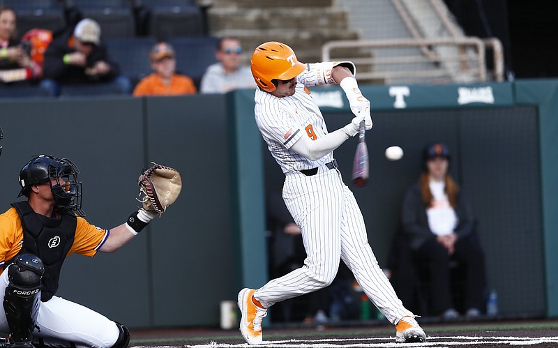 Tennessee Athletics photo / Hunter Ensley had two of Tennessee's 14 hits Tuesday night during an 11-1 rout of Tennessee Tech inside Lindsey Nelson Stadium.