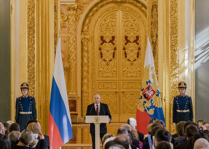 Photo/Nanna Heitmann/The New York Times / President Vladimir Putin of Russia delivers remarks at the Kremlin in Moscow on Wednesday, March 20, 2024. Russian narratives served to deflect attention from the failure to prevent the deadly attack.