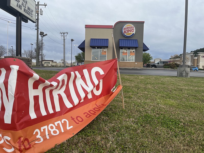 Photo by Dave Flessner / The Burger King on Lee Highway, shown Wednesday, is among the Chattanooga employers seeking to hire more workers amid the tight labor market. In February, the jobless rate in metro Chattanooga fell to 2.7%, just above the all-time low unemployment rate of 2.6% reached last April.