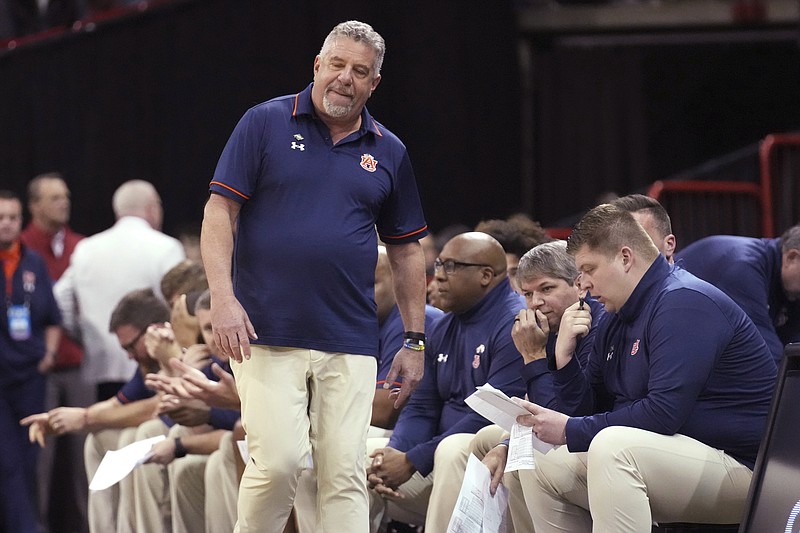 AP photo by Ted S. Warren / Auburn men's basketball coach Bruce Pearl reacts near his team's bench during the fourth-seeded Tigers' loss to 13th-seeded Yale in an NCAA tournament first-round game last Friday in Spokane, Wash.