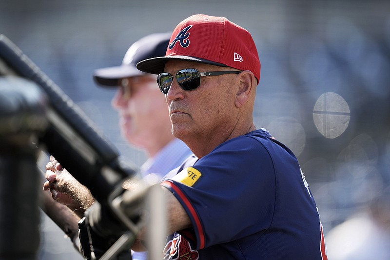 AP photo by Charlie Neibergall / Atlanta Braves manager Brian Snitker watches batting practice before a spring training baseball game against the New York Yankees on March 10 in Tampa, Fla.