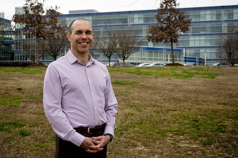 Staff photo / BlueSky Tennessee Institute Executive Director Brad Leon poses in 2021 outside of the BlueCross BlueShield complex in Chattanooga.