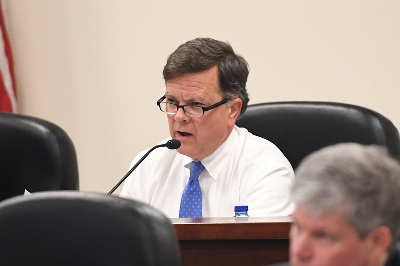 Sen. Arthur Orr, R-Decatur, chair of the Senate Finance and Taxation Education Committee, asks a question  Feb. 6 during a budget presentation in the Alabama statehouse. (Brian Lyman/Alabama Reflector)