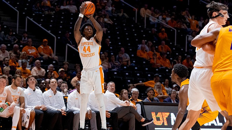 Tennessee Athletics photo / Tennessee redshirt freshman guard D.J. Jefferson made this 3-pointer in the opening win over Tennessee Tech for his only points of this past season.
