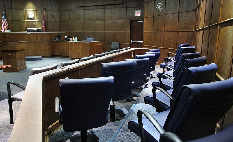 Staff photo / Jury seats remain empty as jurors deliberate during a criminal trial in 2018, at the Courts Building in Chattanooga. Last month, Chattanooga attorney John Cavett alleged Hamilton County's jury selection process was unconstitutional because it garners mostly white juries.