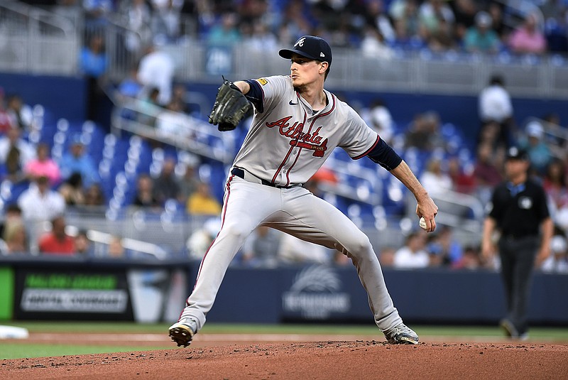 AP photo by Michael Laughlin / Atlanta Braves starter Max Fried pitches during Friday night's game against the host Miami Marlins.
