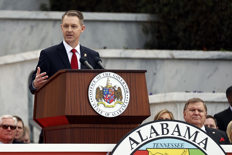 File photo/Butch Dill/The Associated Press / Alabama Secretary of State Wes Allen speaks during his inauguration ceremony on the steps of the Alabama State Capital on Jan. 16, 2023, in Montgomery, Ala. Allen, a Republican, said Tuesday, April 9, President Joe Biden could be left off the ballot in Alabama because the state's certification deadline is several days before the Democratic Party's convention. A similar concern was raised in Ohio that Biden could be left off the ballot in that state.