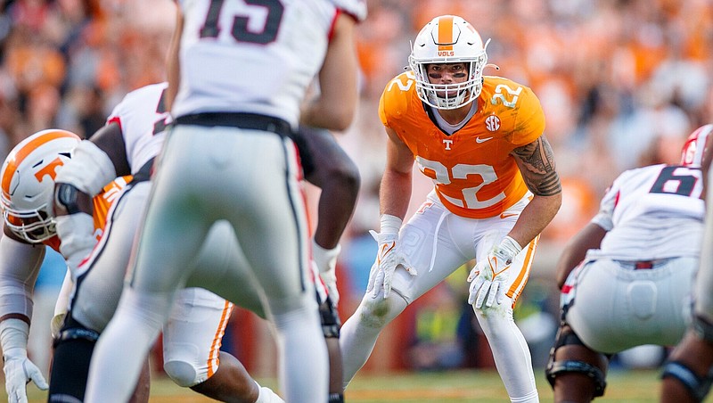 Tennessee Athletics photo by Kate Luffman / Tennessee sophomore linebacker Jeremiah Telander had 23 of his 35 tackles last season in the final five contests, and he had two down-by-contact sacks in last Saturday's Orange & White Game.