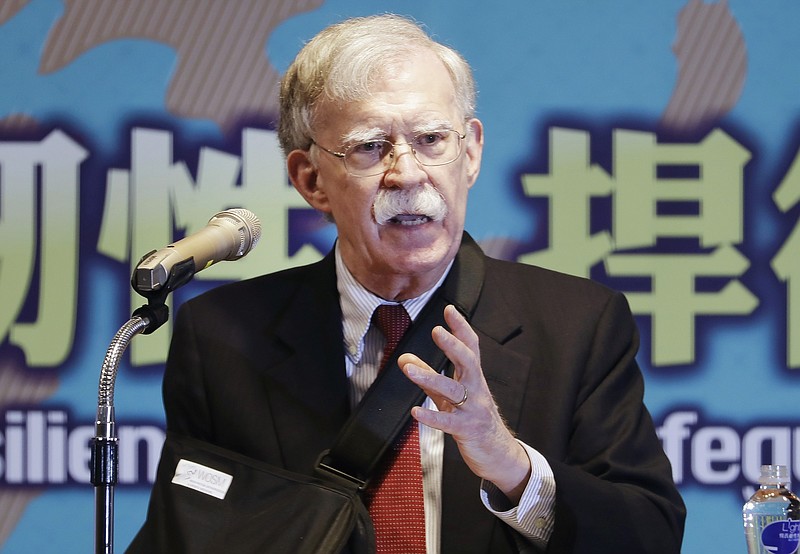 File photo/Chiang Ying-ying/The Associated Press / Former U.S. national security advisor John Bolton speaks at the Global Taiwan National Affair Symposium XII in Taipei, Taiwan, on April 29, 2023. As Donald Trump seeks the presidency a third time, he's being shadowed by a chorus of people who served in his administration turned sharp critics, including Bolton.