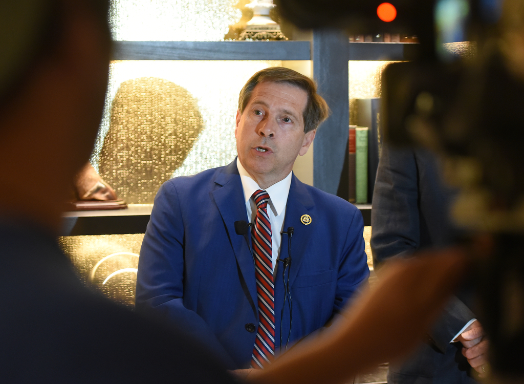 Staff photo by Matt Hamilton / U.S. Rep. Chuck Fleischmann speaks during a press availability at the Read House on Friday.