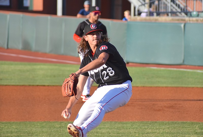 Staff photo by Patrick MacCoon / Rhett Lowder made his Double-A debut for the Chattanooga Lookouts on Saturday. Lowder, the seventh overall pick of the 2023 MLB Draft, is the Reds top pitching prospect and No. 30 overall prospect in baseball.