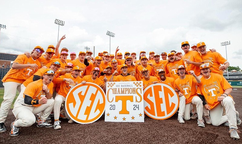 Tennessee Athletics photo / Tennessee baseball players celebrate their Southeastern Conference title, which came about Saturday afternoon with the Vols defeating South Carolina and with Kentucky losing to Vanderbilt.