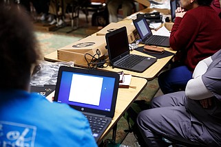 Staff photo / Students use Chromebooks during a Tech Goes Home class at the Chambliss Center in 2019. The Enterprise Center is cooperating with the FBI on an inquiry into Chattanooga City Council member Demetrus Coonrod's dealings with the classes hosted by the nonprofit group.