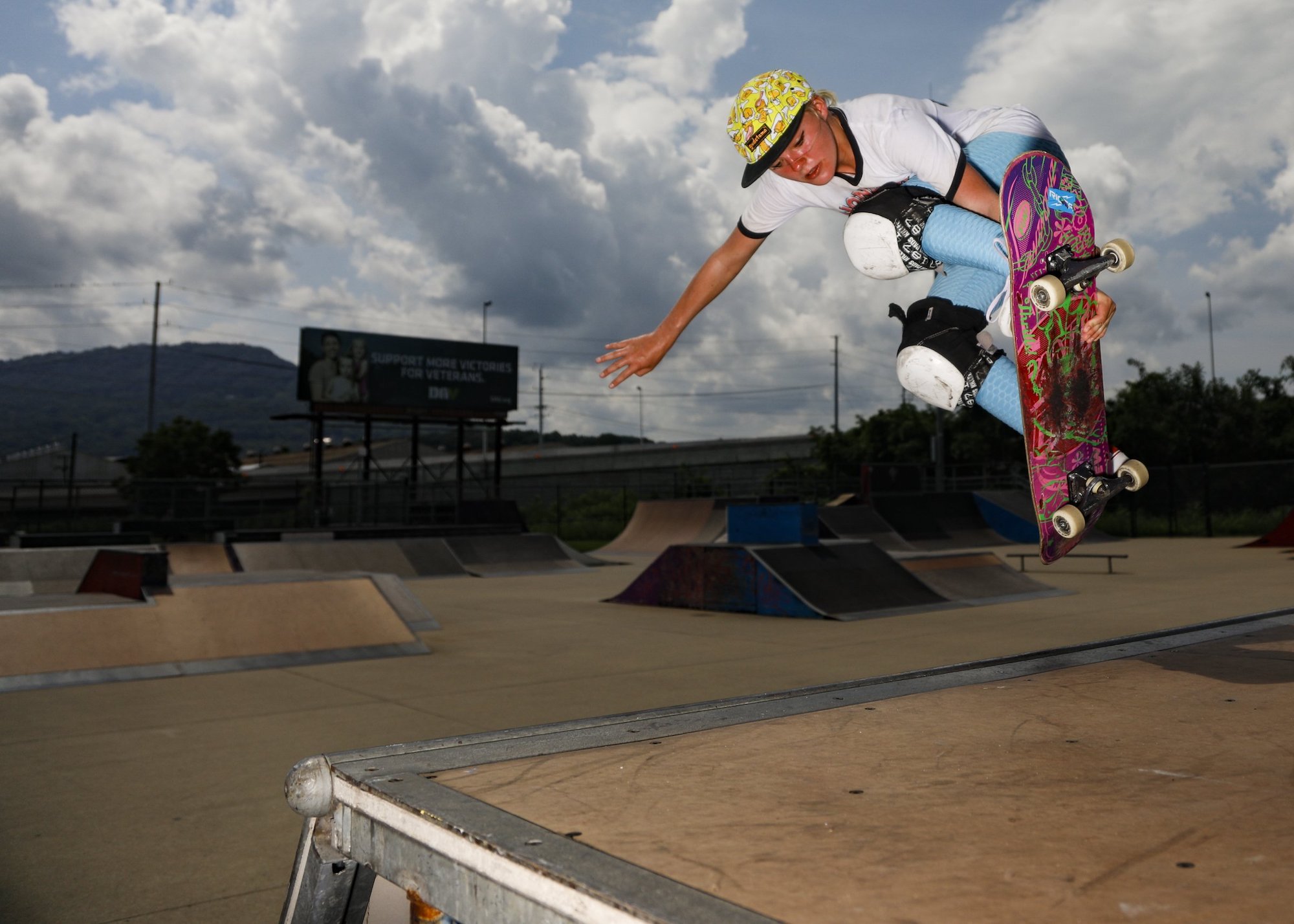 Staff photo / Skateboarder Judah Holly does a melon grab on a quarter pipe in 2020 at Chatt Town Skate Park. The city has set aside $2.15 million in its proposed 2024-25 budget for construction of an all-new Chattanooga Skate Park.