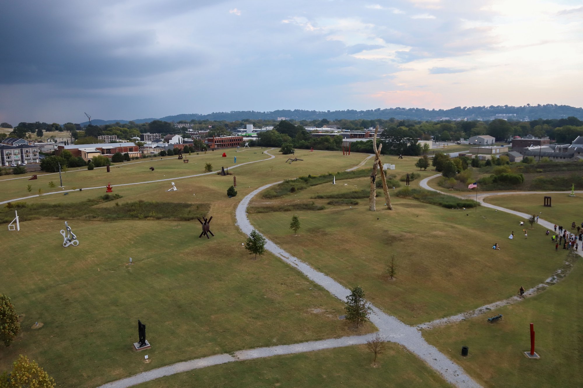 Staff photo by Olivia Ross / Montague Park is seen in September from the top of a Chattanooga Fire Department ladder truck. The city has included $500,000 for the reimagined park in its proposed budget.