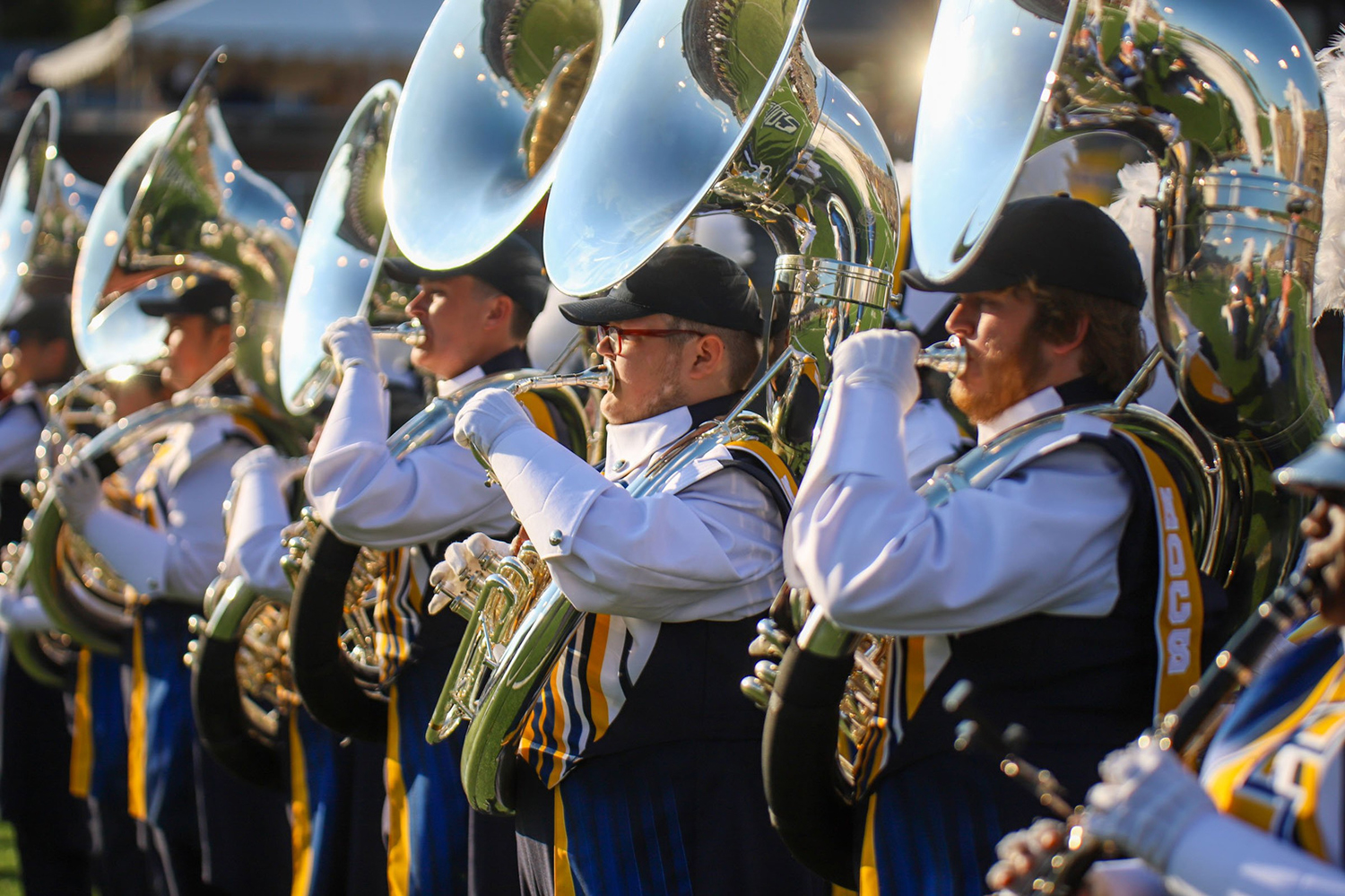 Staff photo by Olivia Ross / The Marching Mocs perform as the players take the field.