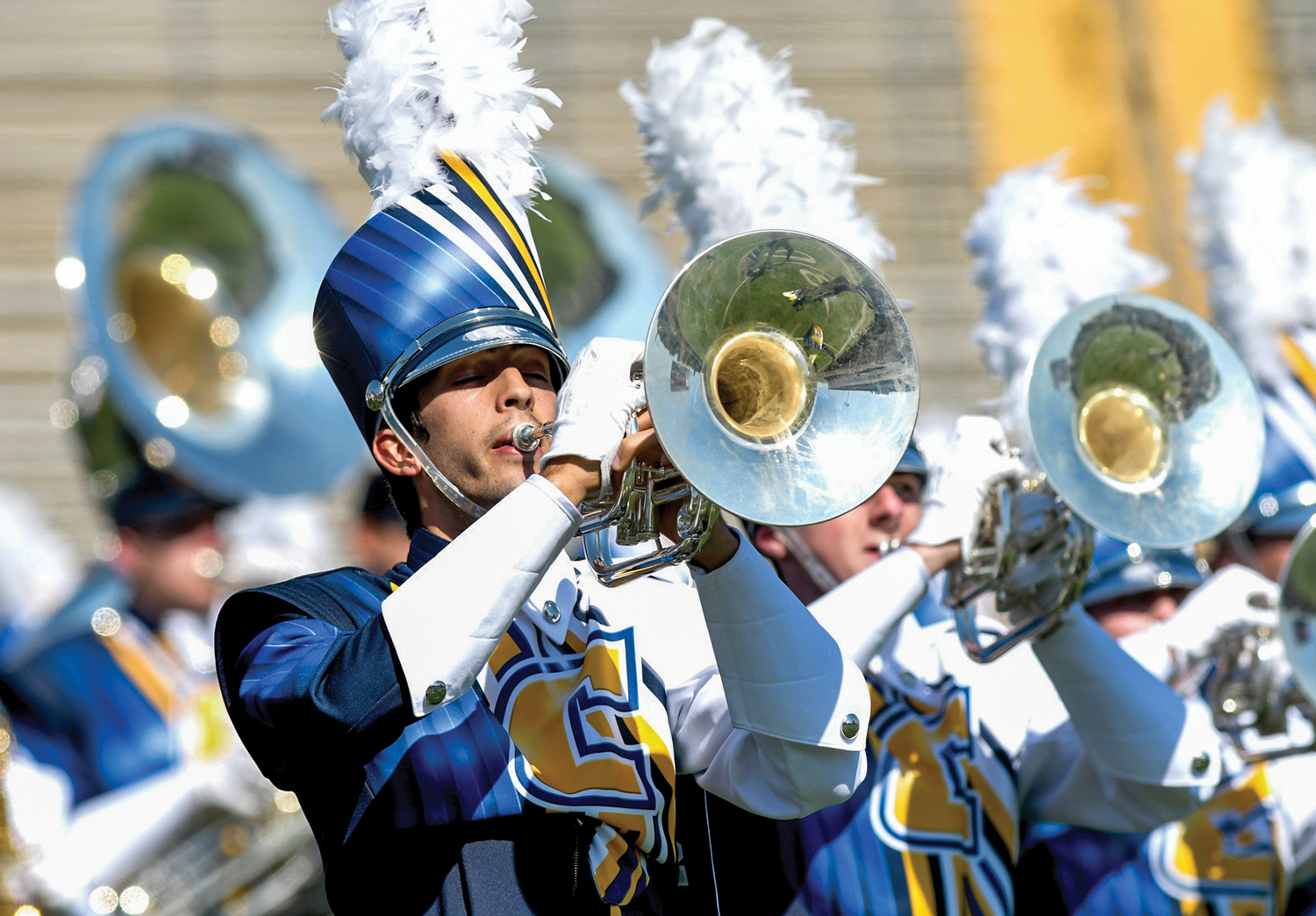 Staff photo by Robin Rudd / The UTC Marching Mocs play before the game at Finley Stadium.