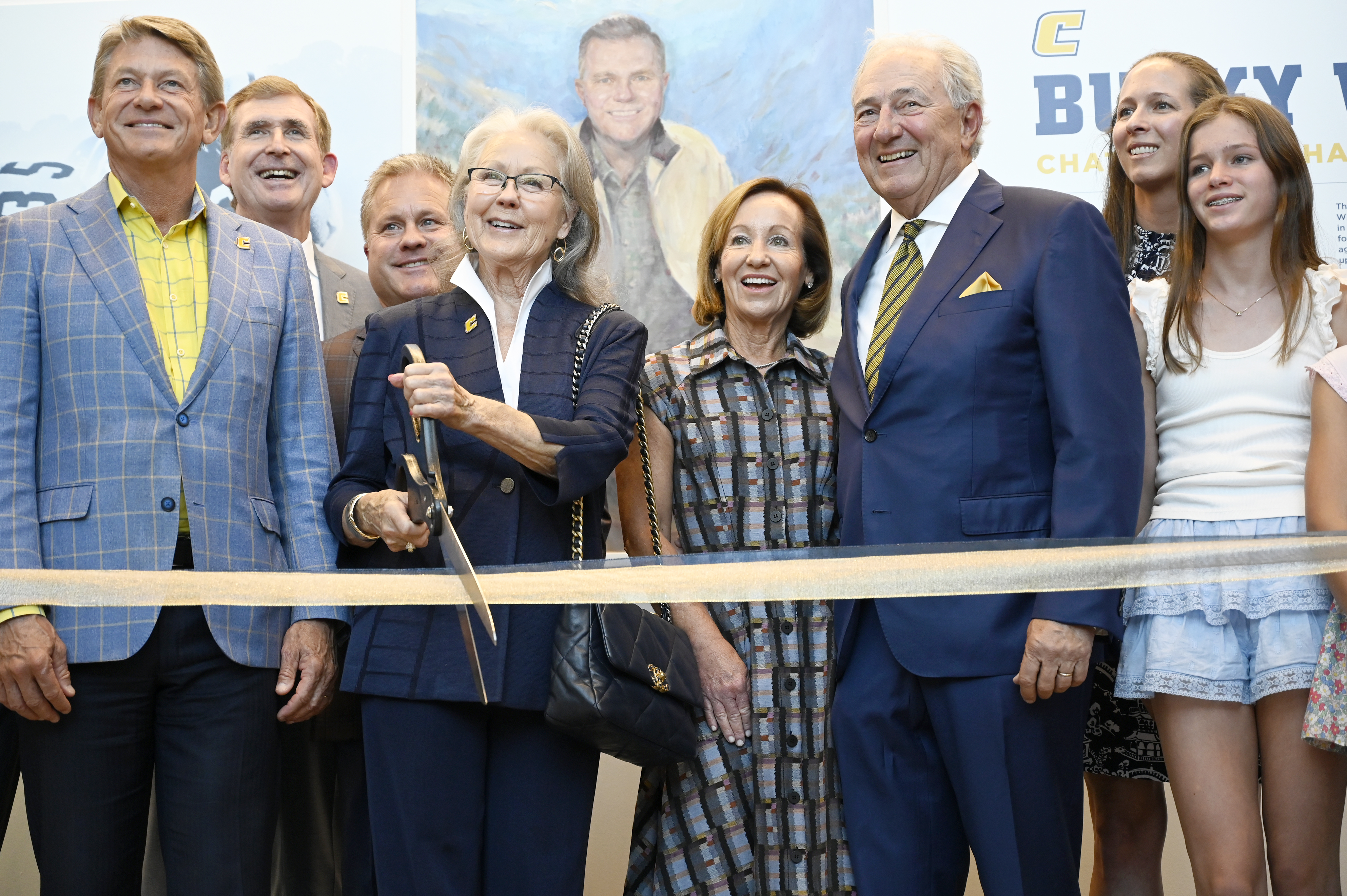 Staff photo by Abby White / Dianne Wolford cuts the ribbon marking the grand opening of the new athletic center. UTC Chancellor Steve Angle delivered his annual State of the University Address which also marked the grand opening of the Wolford Family Athletic Center on Monday, September 16, 2024.