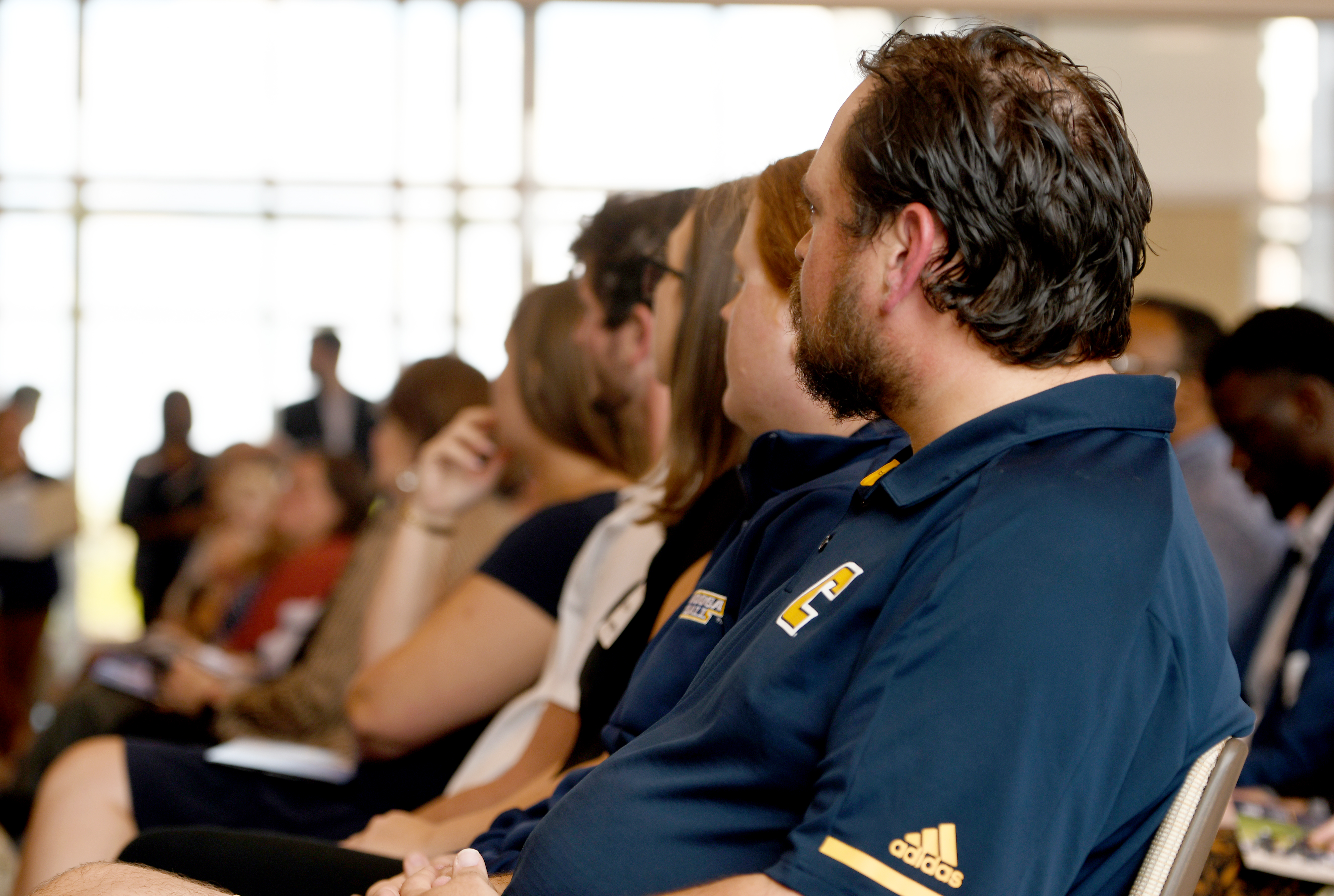 Staff photo by Abby White / Billy Wilson listens to the State of the University Address. UTC Chancellor Steve Angle delivered his annual State of the University Address which also marked the grand opening of the Wolford Family Athletic Center on Monday, September 16, 2024.
