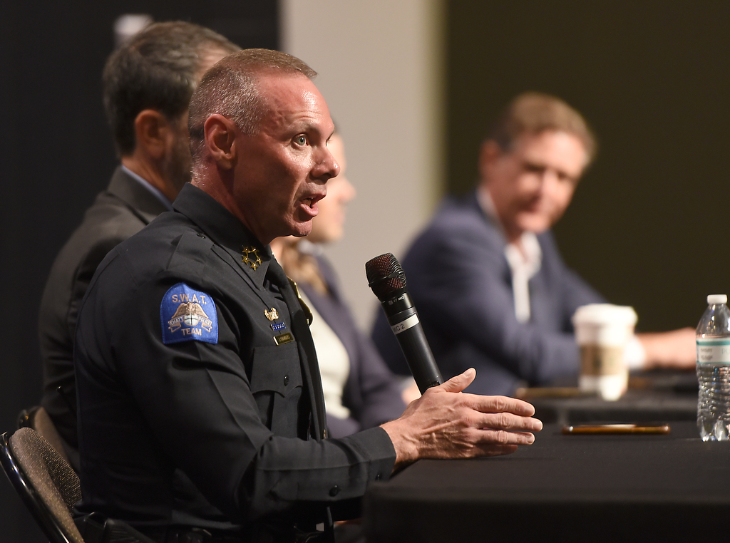Staff photo by Matt Hamilton / Chattanooga Police Chief Jonathan Chambers answers a question during a gun violence summit at Brainerd Crossroads on Tuesday, Oct. 8, 2024.