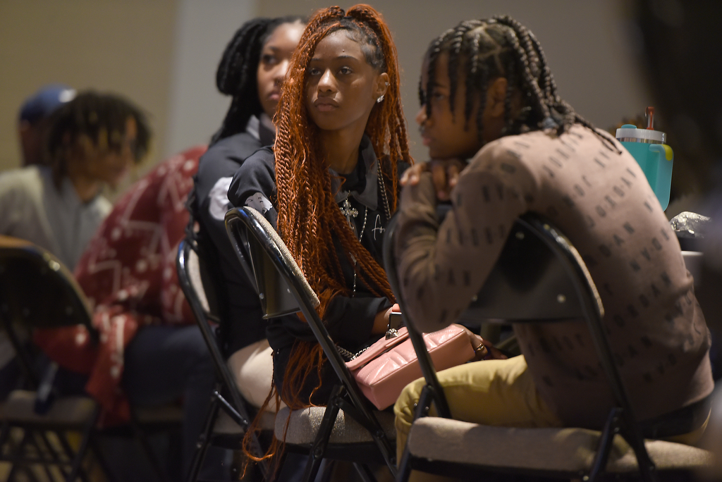 Staff photo by Matt Hamilton / Students listen to panelists speak during a gun violence summit at Brainerd Crossroads on Tuesday, Oct. 8, 2024.