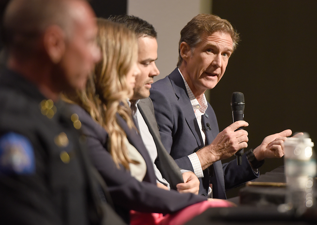 Staff photo by Matt Hamilton / Chattanooga Mayor Tim Kelly speaks during a gun violence summit at Brainerd Crossroads on Tuesday, Oct. 8, 2024.