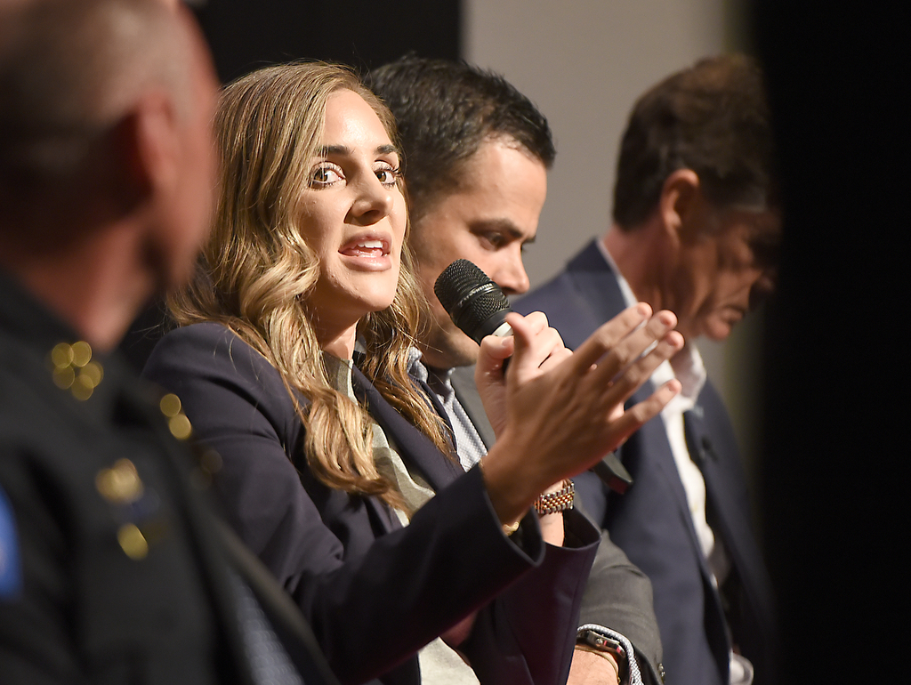 Staff photo by Matt Hamilton / Hamilton County District Attorney Coty Wamp answers a question during a gun violence summit at Brainerd Crossroads on Tuesday, Oct. 8, 2024.