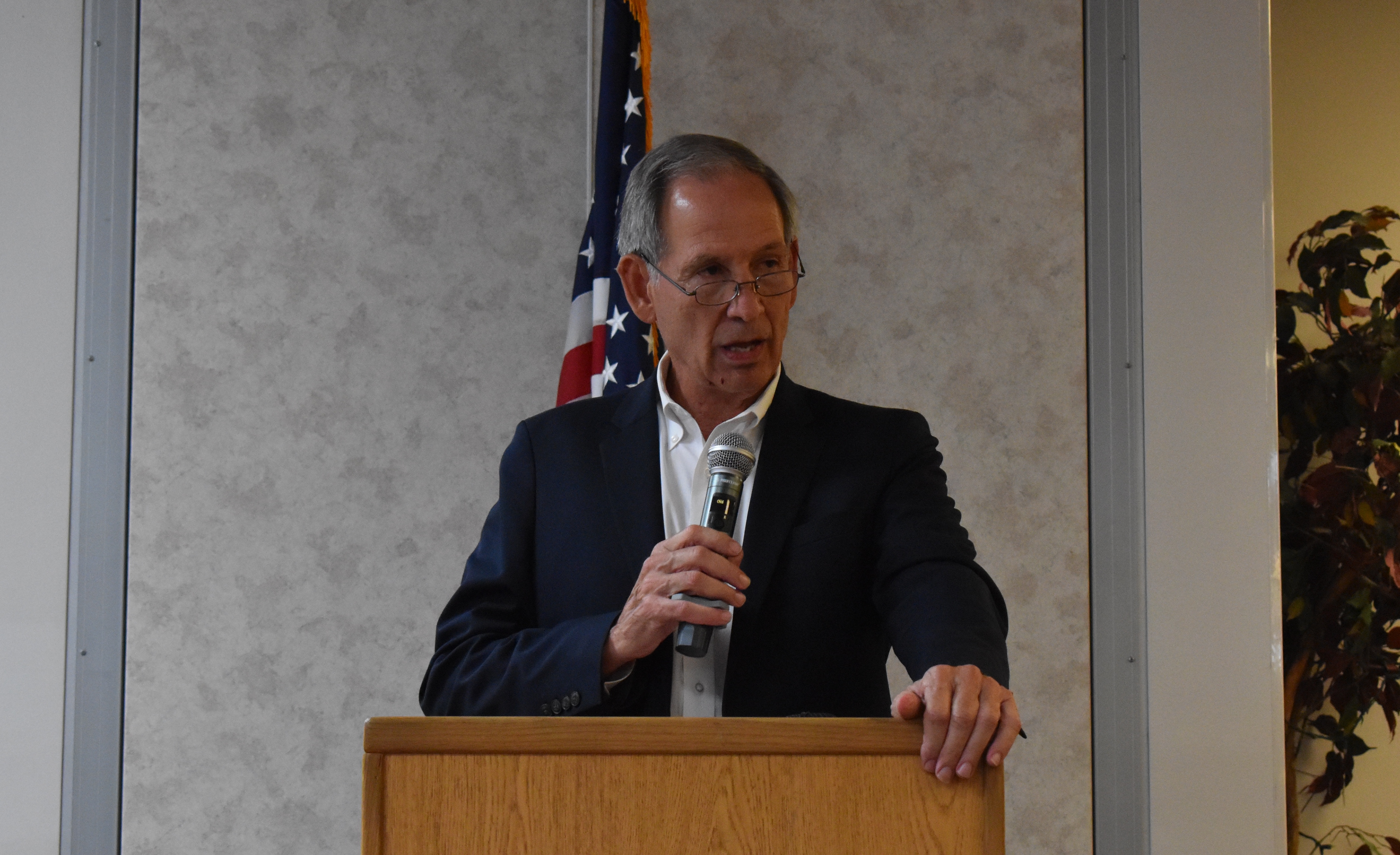 Staff Photo by Andrew Wilkins / Sheriff Scott Chitwood speaks to the audience Oct. 8, 2024, at a candidates forum in Dalton.