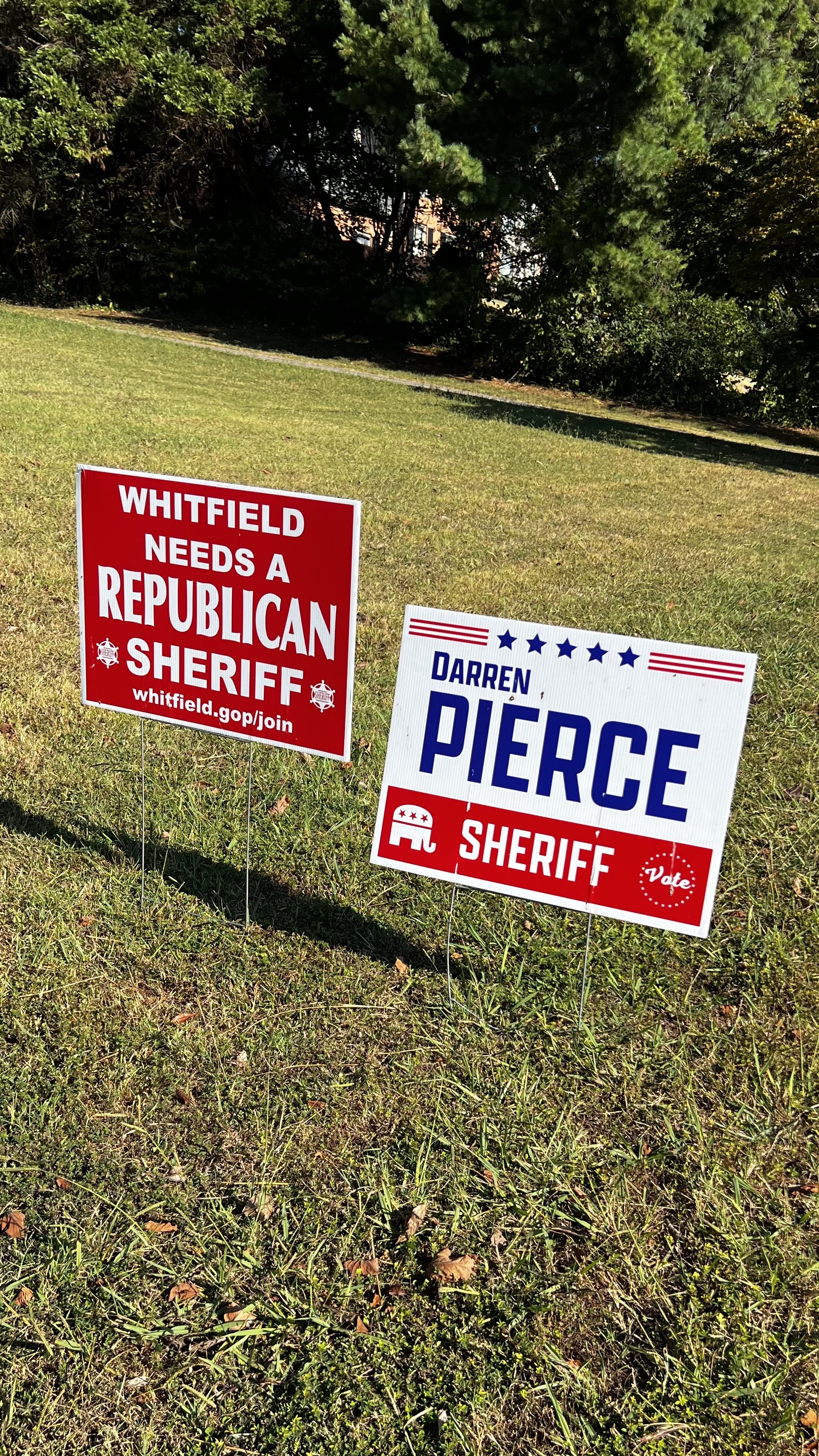 Staff Photo by Alison Gerber / Competing campaign signs for the Whitfield County sheriff's race were photographed this week.