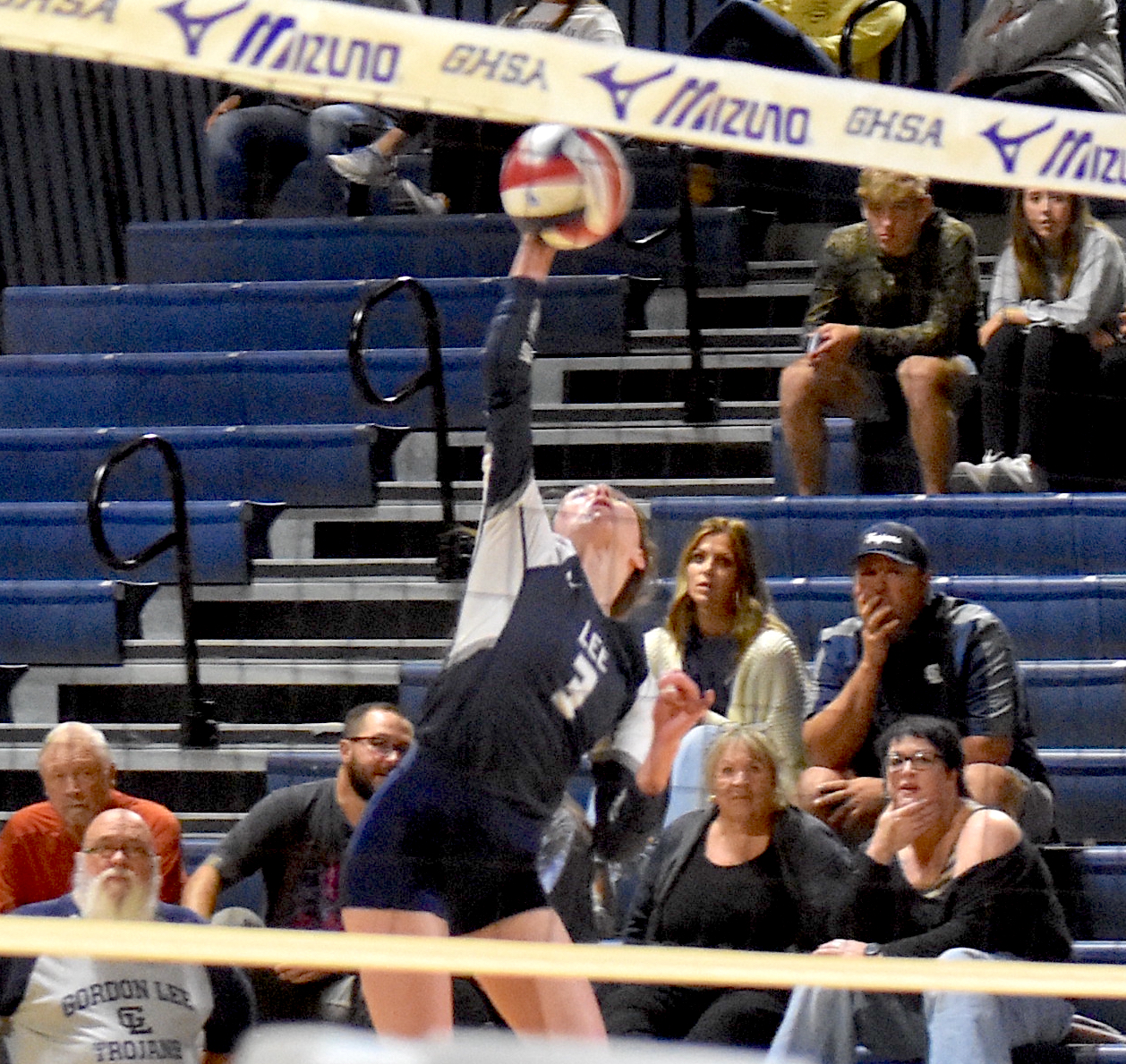 Staff photo by Patrick MacCoon / Gordon Lee's Madilyn Bailey hits the ball during Monday's GHSA Class A state championship game against Elite Scholars Academy at LakePoint Sports in Emerson, Ga.