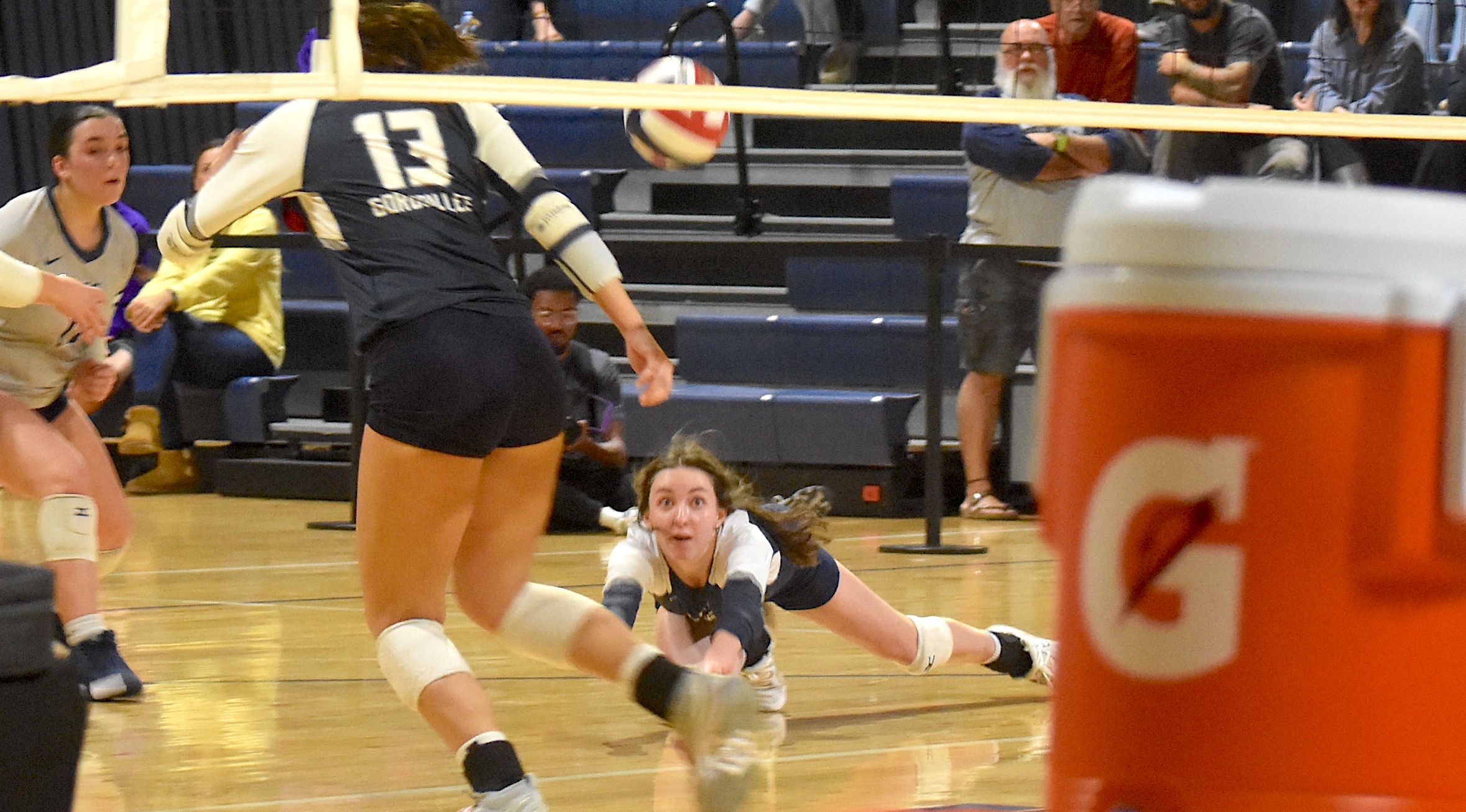 Staff photo by Patrick MacCoon / Gordon Lee's Madilyn Bailey dives to make a dig in Monday's GHSA Class A state championship game against Elite Scholars Academy at LakePoint Sports in Emerson, Ga.