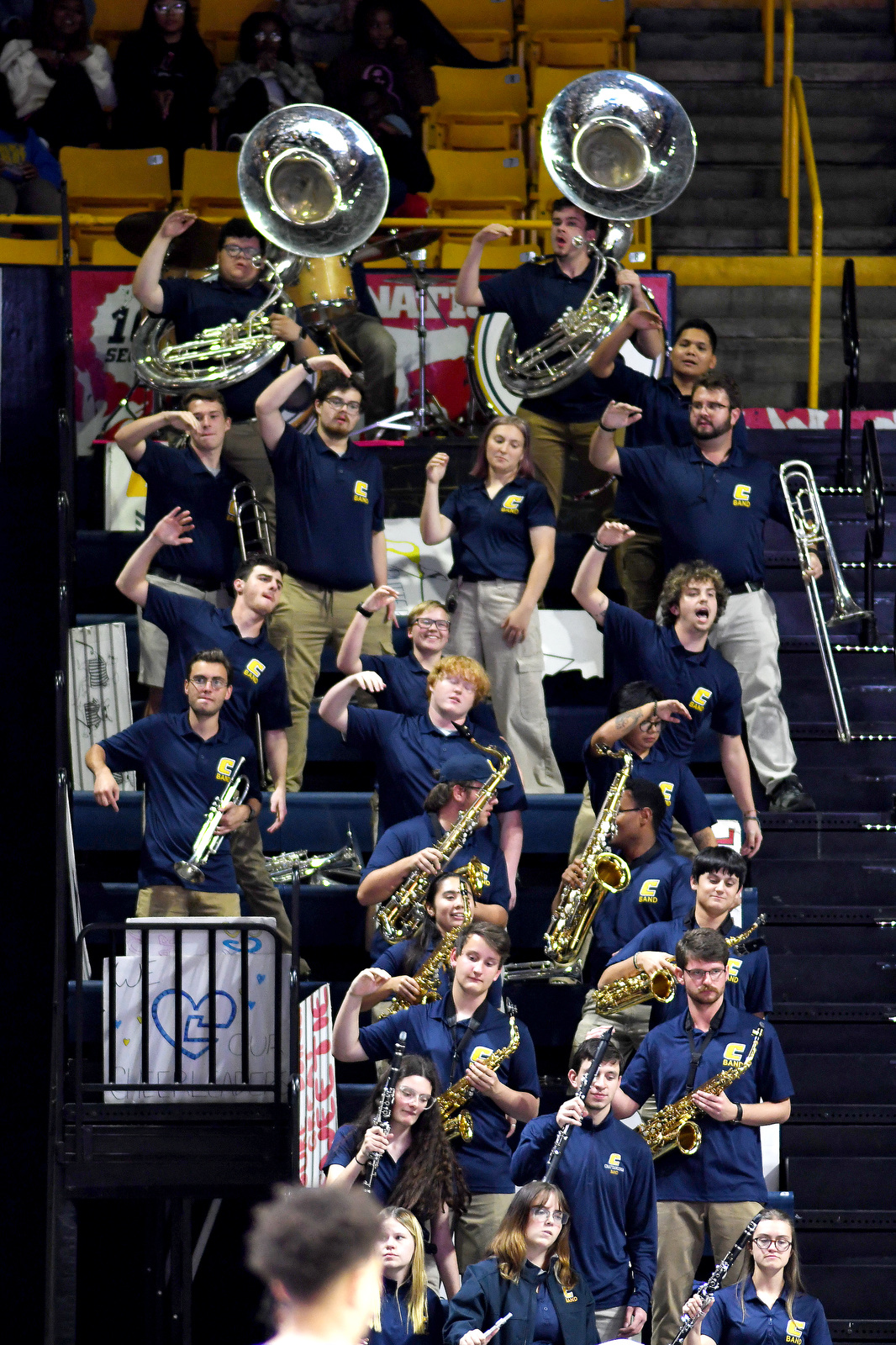 Staff Photo by Robin Rudd / The UTC pep band fires up the crowd. The University of Tennessee at Chattanooga Mocs hosted the Morehead State University Eagles in a men's basketball game on November 14, 2024.