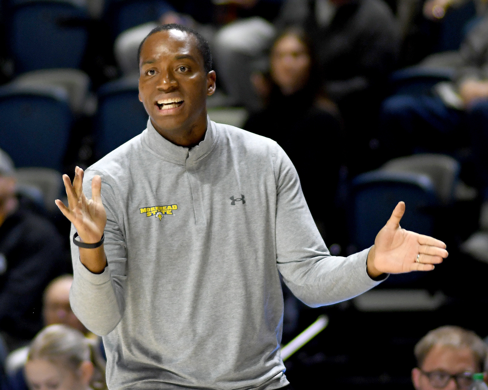 Staff Photo by Robin Rudd / Morehead head coach Jonathan Mattox encourages the Eagles. The University of Tennessee at Chattanooga Mocs hosted the Morehead State University Eagles in a men's basketball game on November 14, 2024.