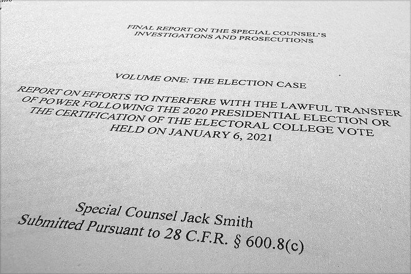 Photo/Jon Elswick/The Associated Press / The report of special counsel Jack Smith is photographed on Tuesday, Jan. 14, 2025.