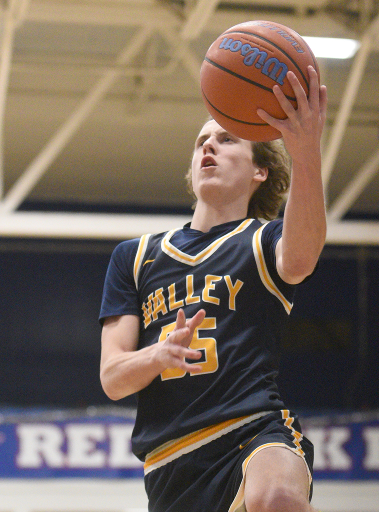 Staff photo by Matt Hamilton/ Walker Valley (55) Graham Campbell drives to the hoop during their game at Red Bank High School on Tuesday, January 21, 2025.