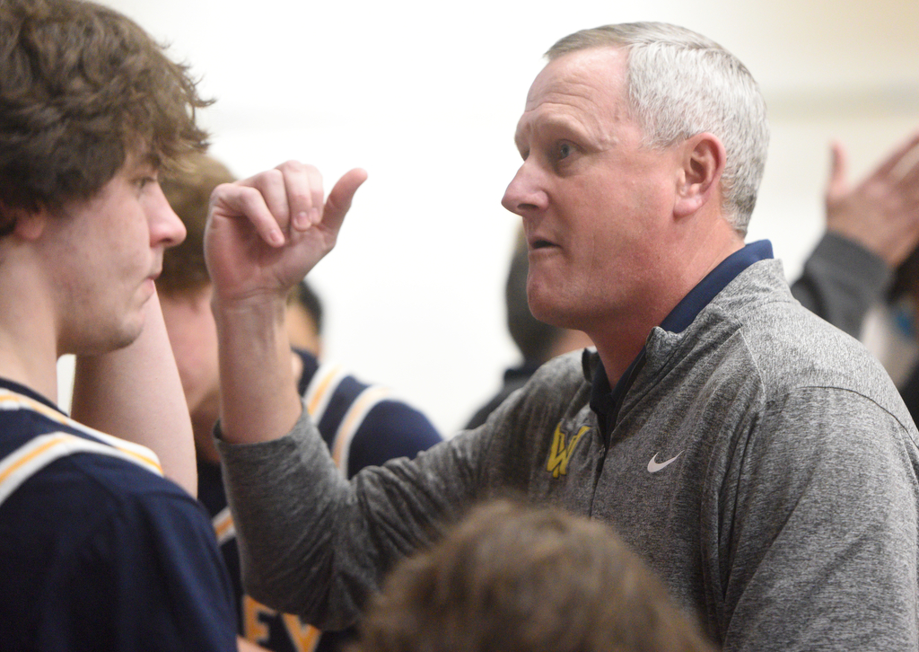 Staff photo by Matt Hamilton/ Walker Valley coach Will Campbell talks to his players while in a timeout during their game at Red Bank High School on Tuesday, January 21, 2025.