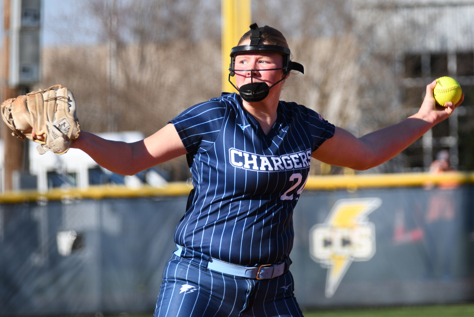 Staff Photo by Robin Rudd / Kylie Black (24) pitches for the Chargers. The Chattanooga Christian Chargers hosted the Silverdale Academy Seahawks in a TSSAA softball game on March 11, 2025.