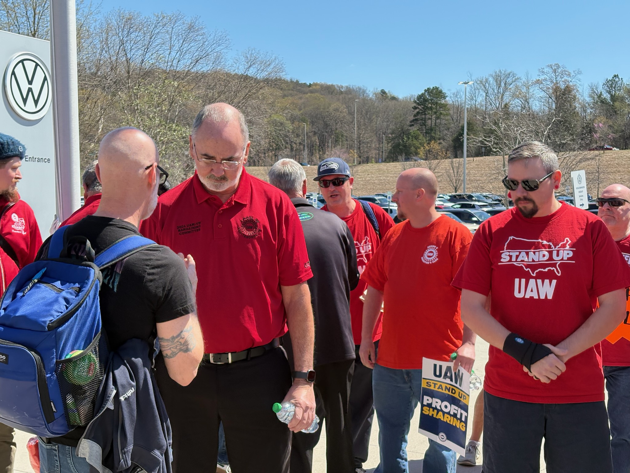 Staff photo by David Floyd / UAW President Shawn Fain, second from left, attended a rally in Chattanooga on March 26, 2025, amid contract negotiations with Volkswagen.