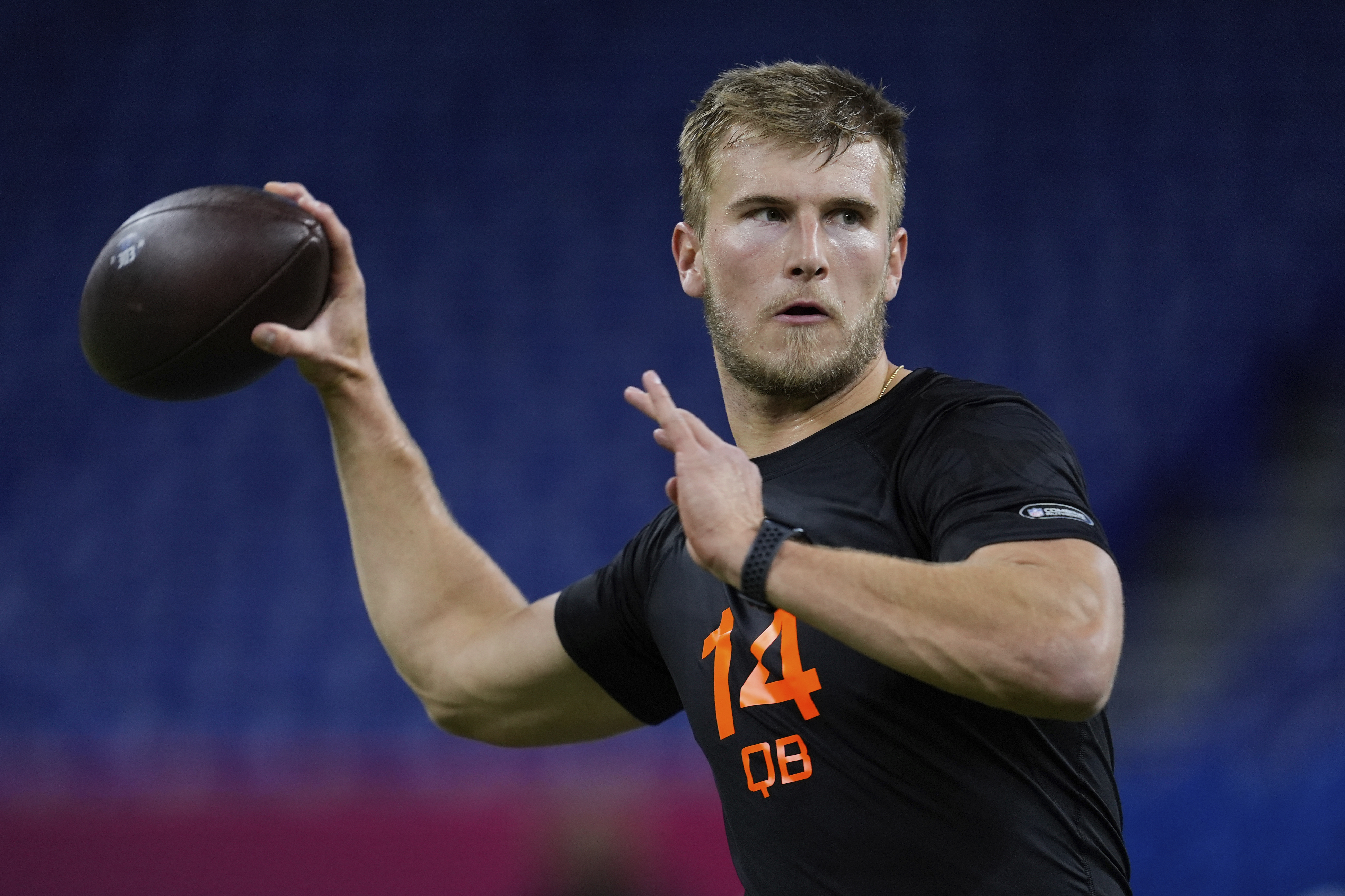 AP photo by Georgia Walker / Tyler Shough, a former Louisville quarterback, takes part in a drill at the NFL's scouting combine in Indianapolis on March 1. Shough, who will turn 26 in September, was the oldest player at this year's combine.