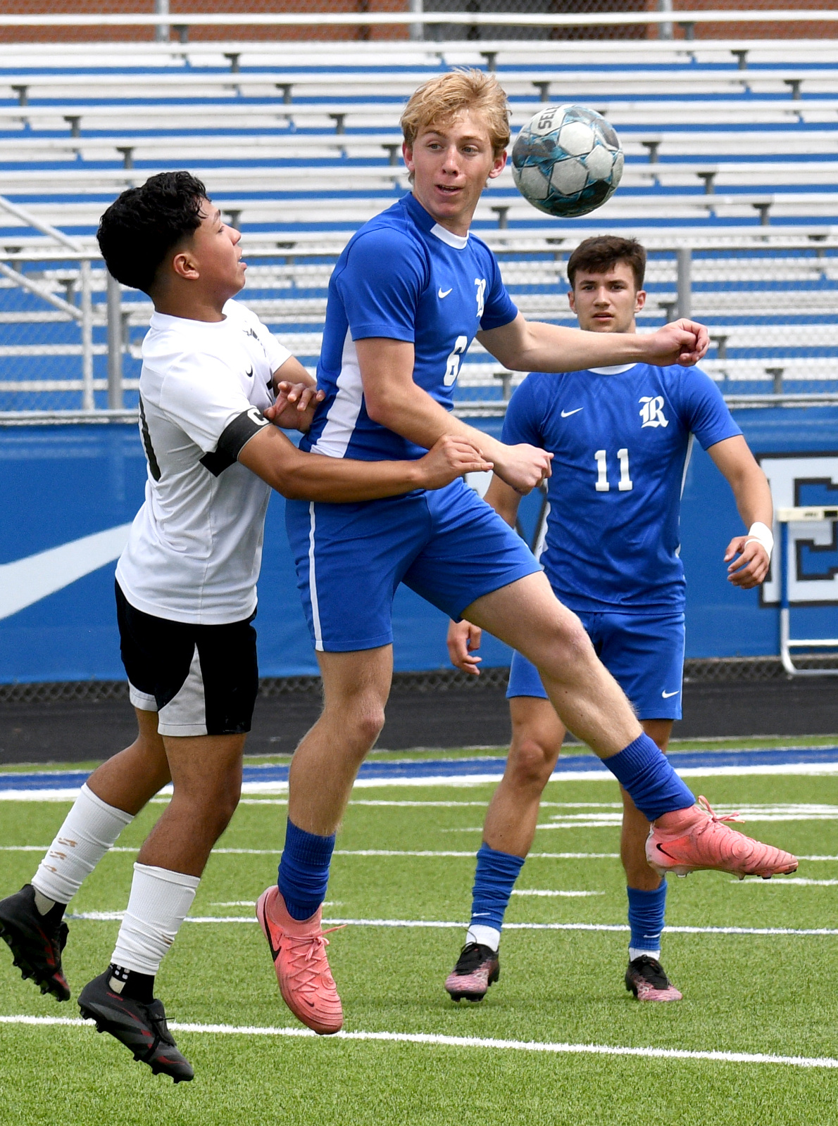 Staff Photo by Robin Rudd / Ringgold's Trey Kirkland (6) hits the ball. Ringgold hosted Shaw in the GHSA boys state soccer tournament on May 5, 2025.