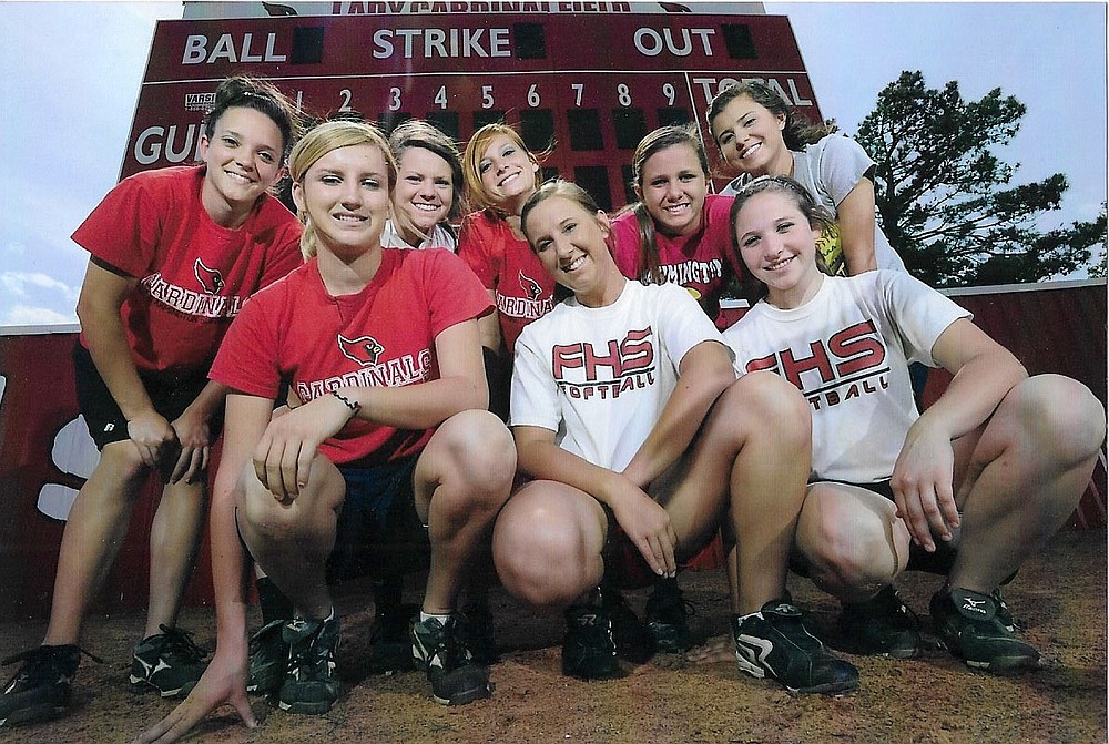 FILE PHOTO/Seniors on Farmington's 2011 State Championship softball team: (listed by maiden names) front from left: Kelsey Evans, Kelsie Stewart, Michaela Larabee, and
(back from left) Kylee Lewis, Kala Crisp, Andi Daniel, Jayme Doss, and Samantha Combs. The 2011 championship softball season is one of the top Sports Stories of the Decade: 2010-2019 as selected by The Enterprise-Leader.
