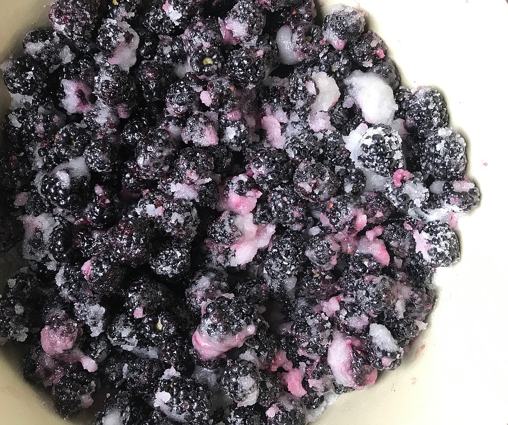 Fresh blackberries macerate in lemon juice and sugar before being cooked into jam without added pectin (Arkansas Democrat-Gazette/Kelly Brant)