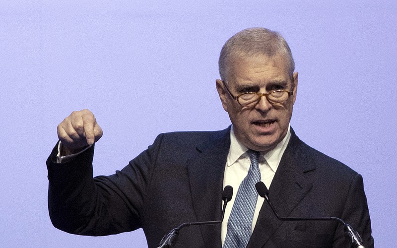 FILE - In this file photo dated Sunday, Nov. 3, 2019, Britain's Prince Andrew delivers a speech during the ASEAN Business and Investment Summit (ABIS) in Nonthaburi, Thailand.  Attorneys representing Britain’s Prince Andrew have lambasted U.S. justice authorities, Monday June 8, 2020, for what they described as a violation of commitments to confidentiality in their discussions with him about the late sex offender Jeffrey Epstein.(AP Photo/Sakchai Lalit, FILE)