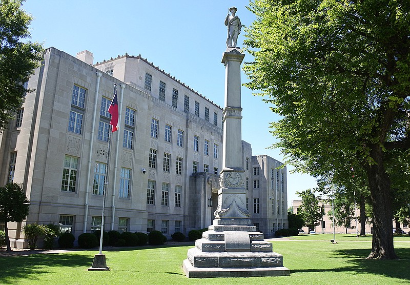 The Fort Smith Confederate Monument stands at the Sebastian County Courthouse in Fort Smith Thursday, June 11, 2020. 
(Arkansas Democrat-Gazette/Thomas Saccente)