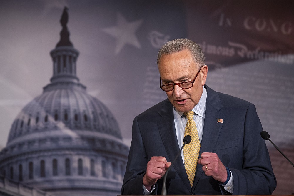 Senate Majority Leader Chuck Schumer of N.Y., speaks during a news conference on Capitol Hill, Tuesday, June 16, 2020, in Washington. (AP Photo/Manuel Balce Ceneta)