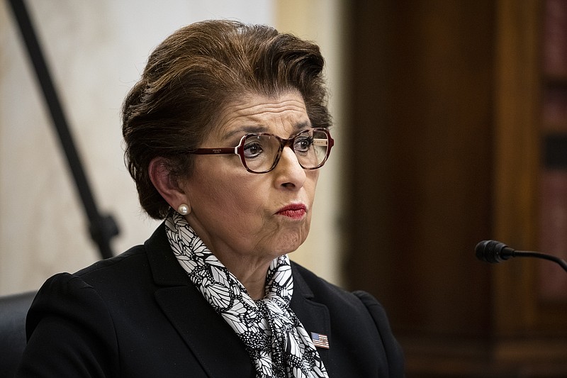 Jovita Carranza, administrator of the Small Business Administration, speaks during a Senate Small Business and Entrepreneurship hearing to examine implementation of Title I of the CARES Act, Wednesday, June 10, 2020 on Capitol Hill in Washington. (Al Drago/Pool via AP)